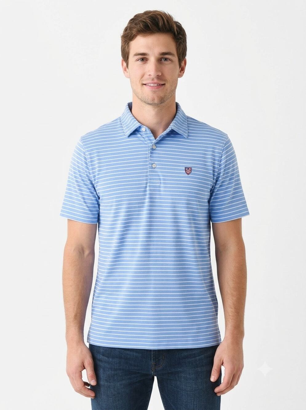 Peter Millar Golf Polo Shirt Mens 2XL Blue Striped Short Sleeve Embroidered Logo